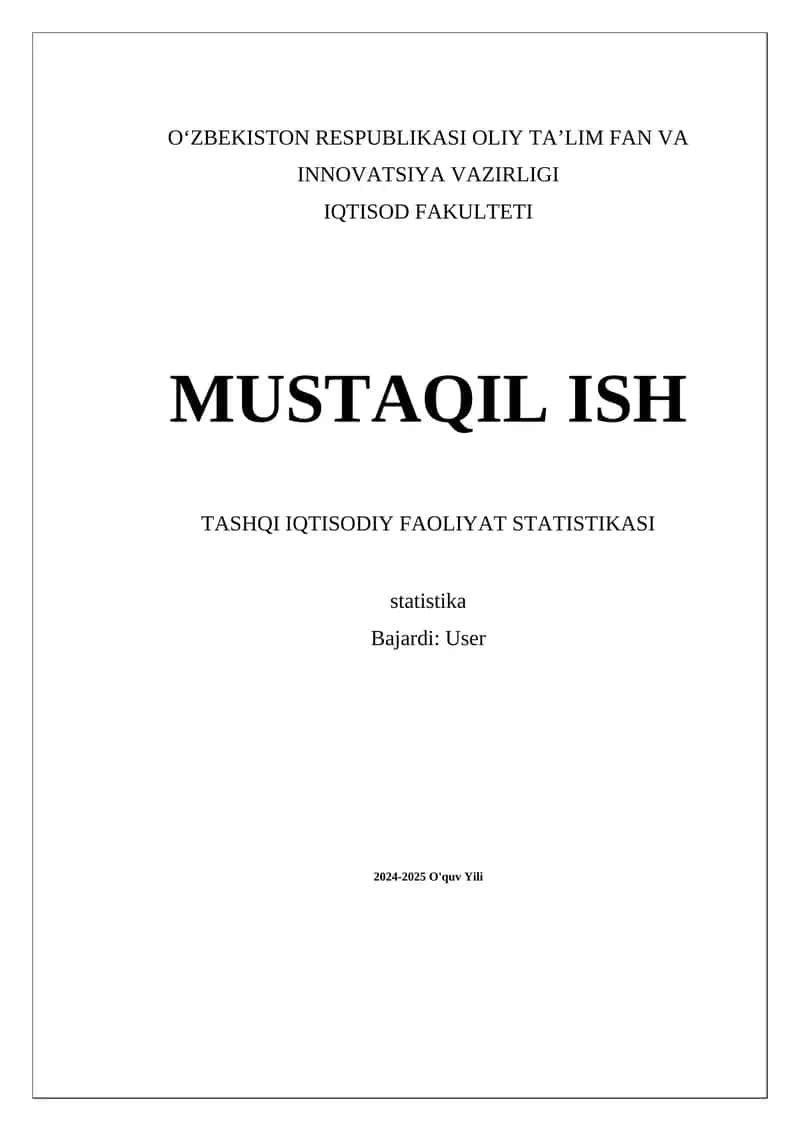 Tashqi iqtisodiy faoliyat statistikasi 1