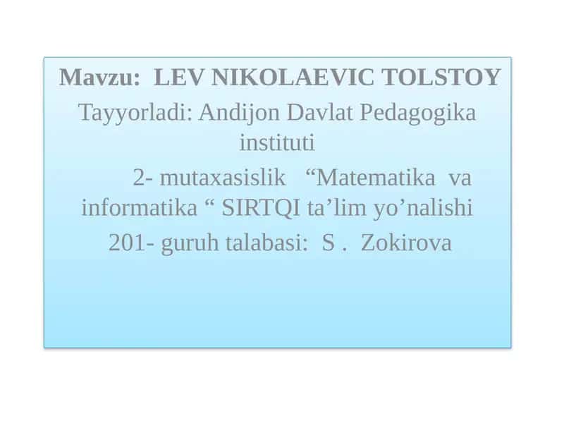 LEV NIKOLAEVIC TOLSTOY 1