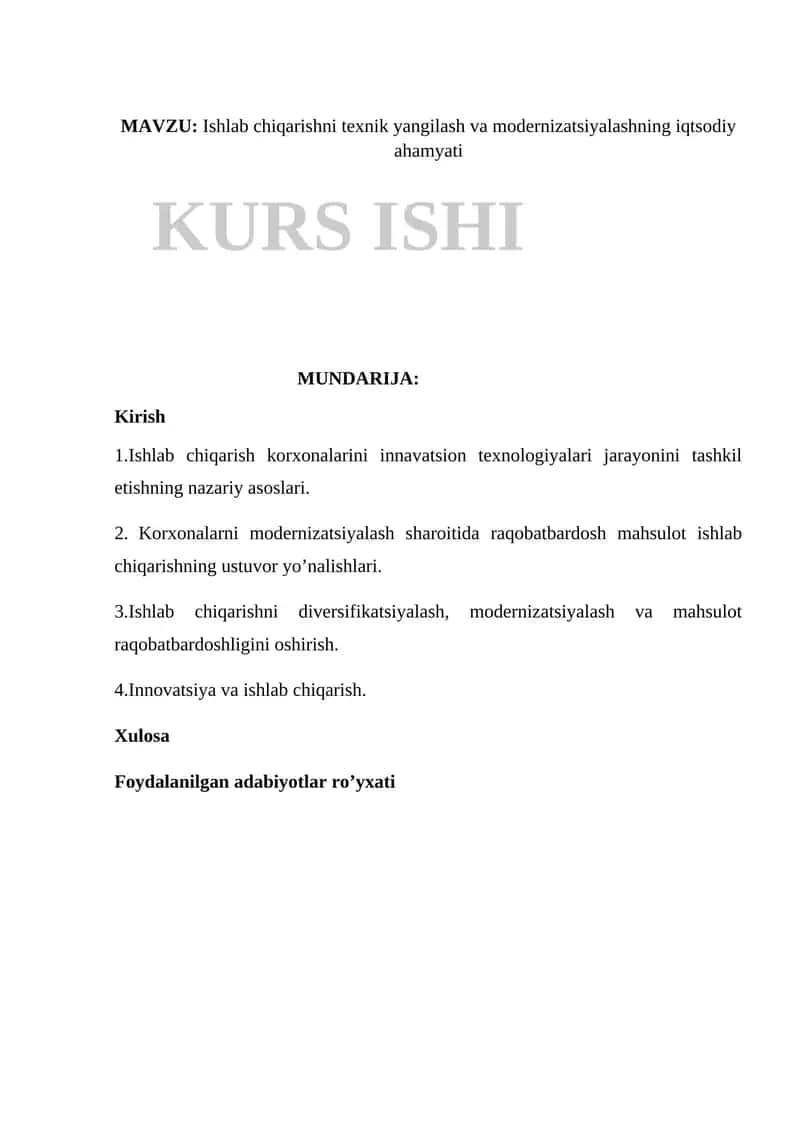 Ishlab chiqarishni texnik yangilash va modernizatsiyalashning iqtsodiy ahamyati 1