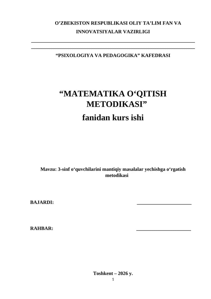3-sinf o‘quvchilarini mantiqiy masalalar yechishga o‘rgatish metodikasi 1