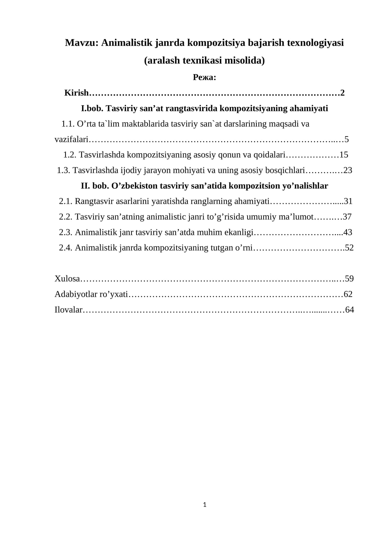 Animalistik janrda kompozitsiya bajarish texnologiyasi (aralash texnikasi misolida) 1