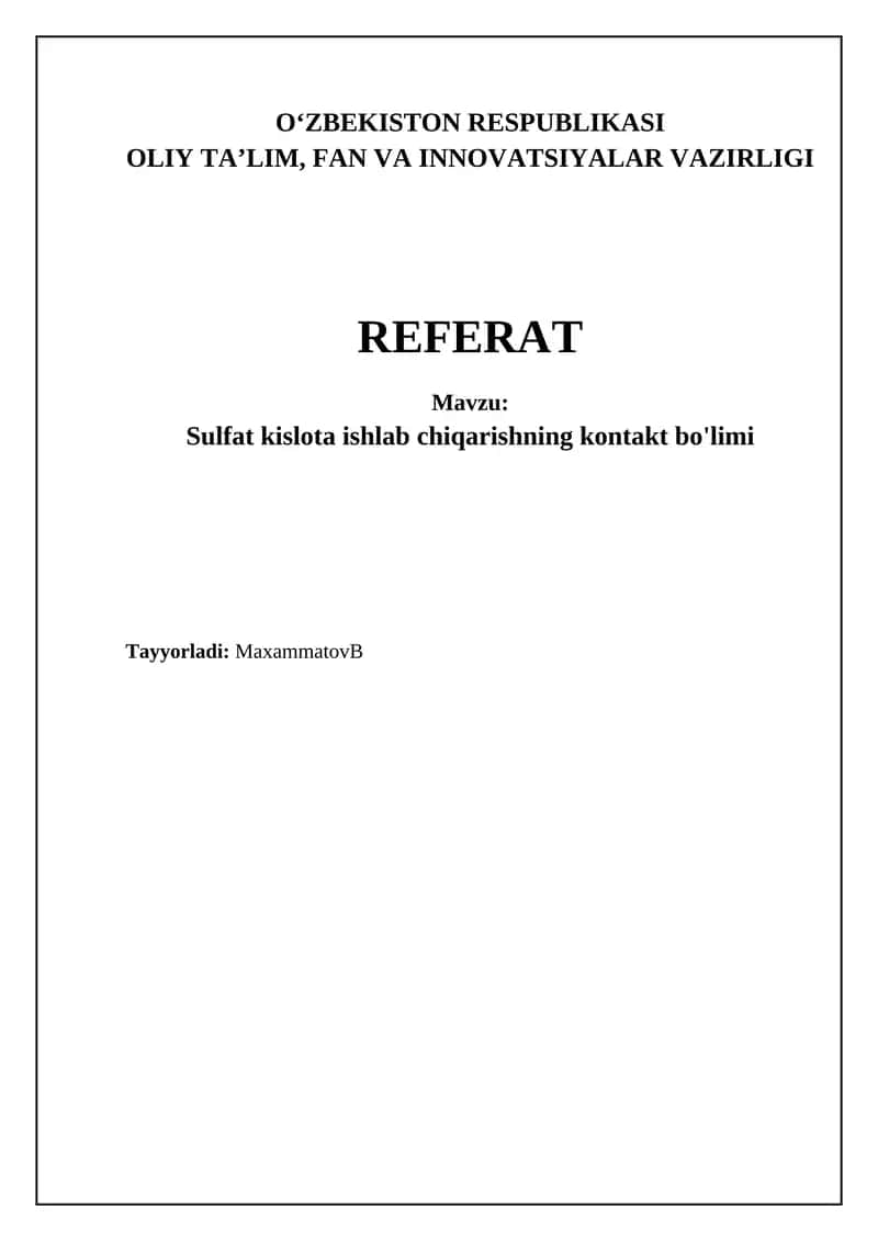 Sulfat kislota ishlab chiqarishning kontakt bo'limi 1