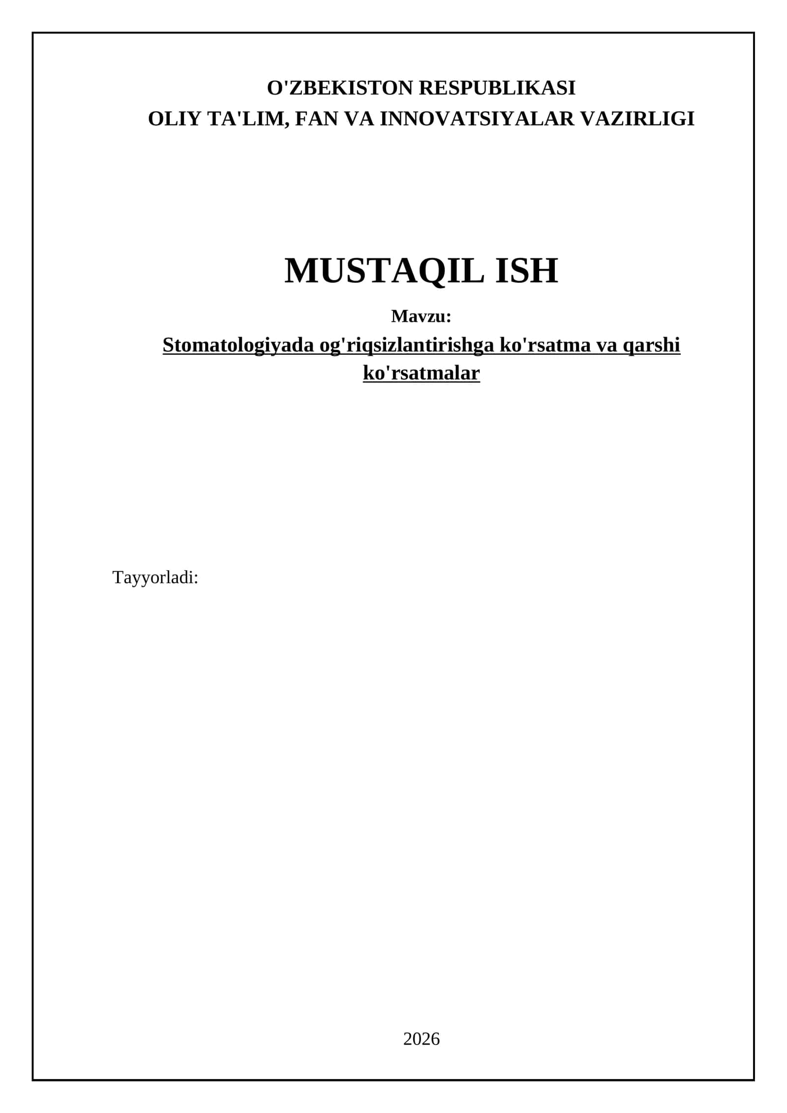 Stomatologiyada og'riqsizlantirishga ko'rsatma va qarshi ko'rsatmalar 1