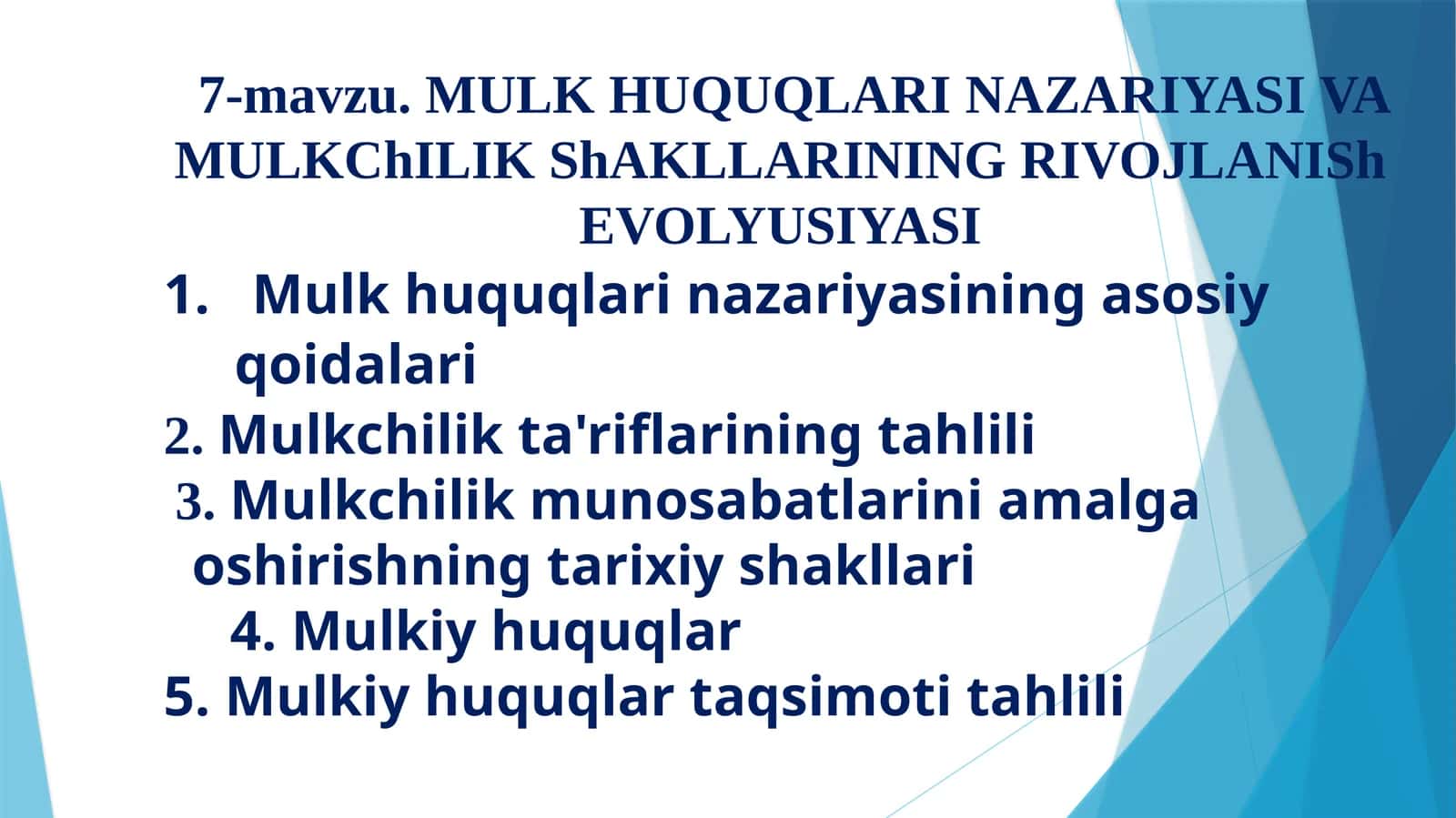 MULKHUQUQLARINAZARIYASI VA MULKCHILIK SHAKLLARINING RIVOJLANISH EVOLYUSIYASI 1
