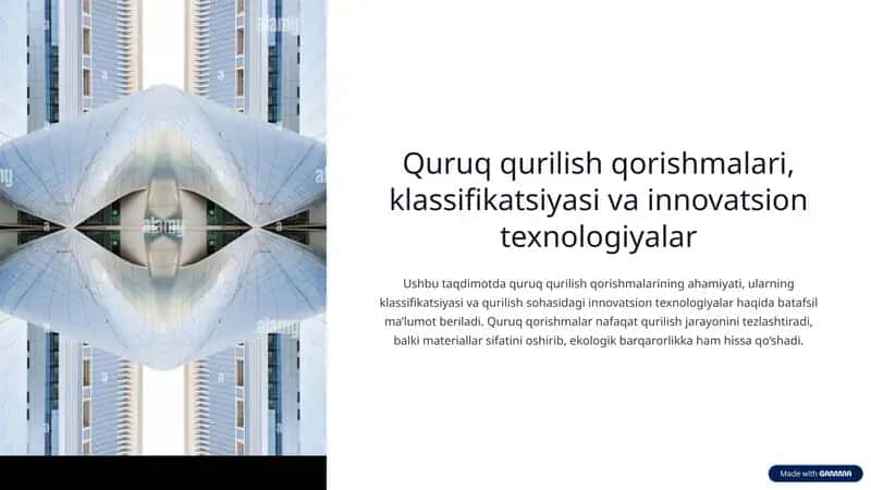 Quruq qurilish qorishmalari, klassifikatsiyasi va innovatsion texnologiyalar 1