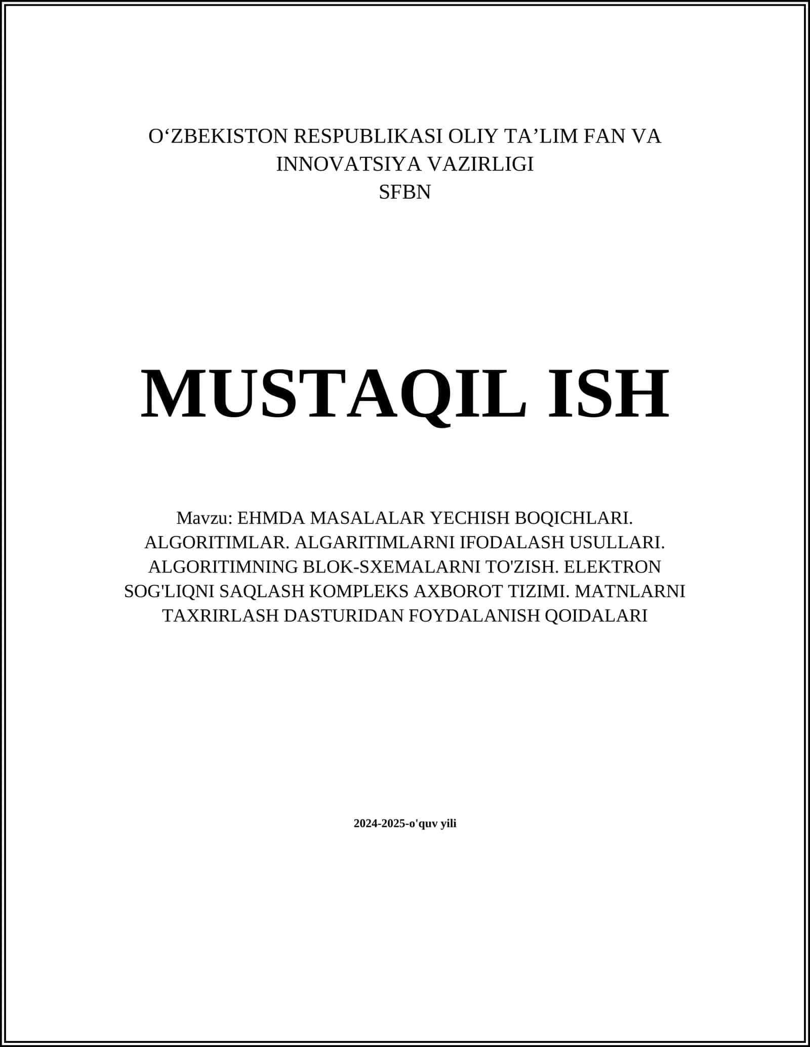 EHMDA MASALALAR YECHISH BOQICHLARI 1