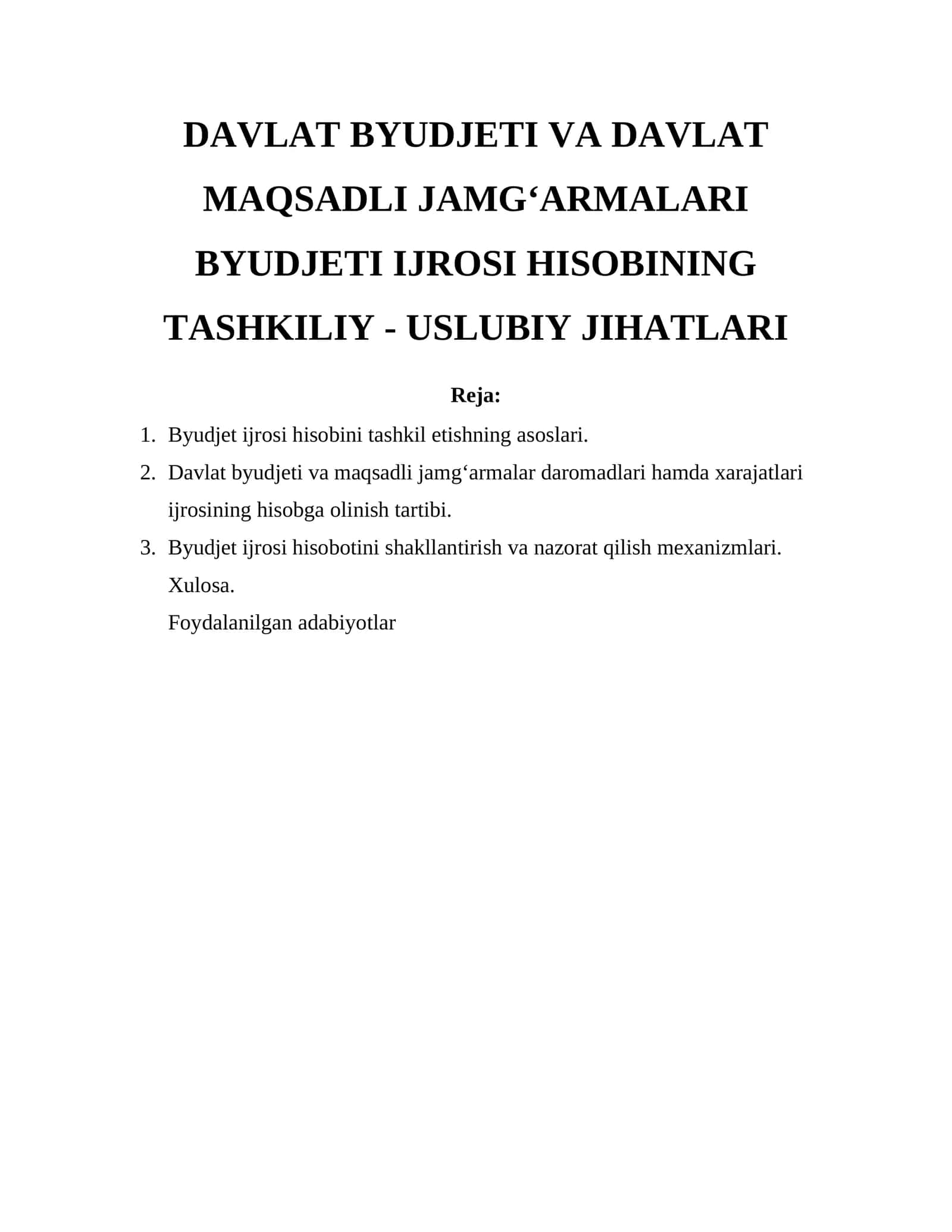 Byudjet Ijrosi Hisobi Asoslari 1