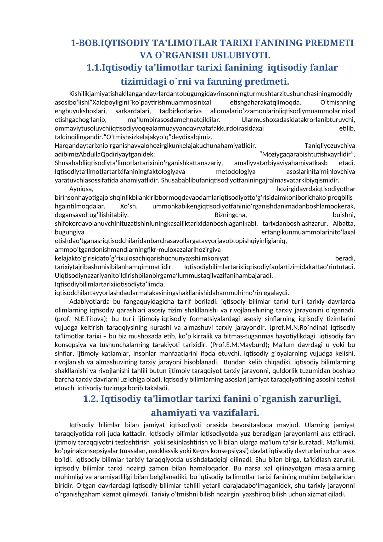 IQTISODIY TА’LIMOTLАR TАRIXI FАNINING PREDMETI VА O`RGАNISH USLUBIYOTI 1