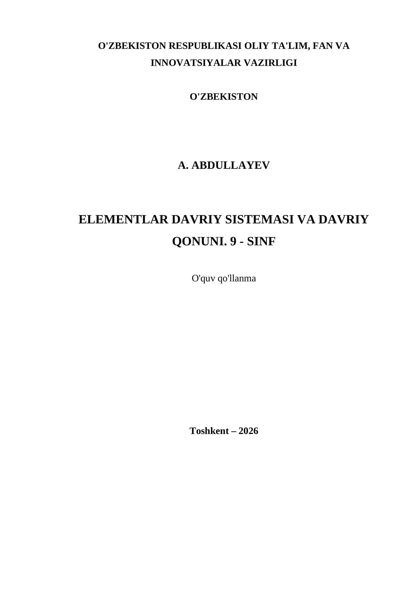 ELEMENTLAR DAVRIY SISTEMASI VA DAVRIY QONUNI. 9 - SINF 1