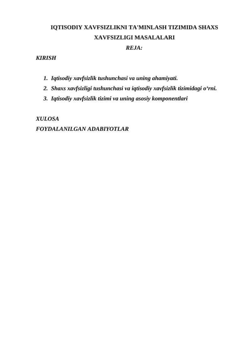 IQTISODIY XAVFSIZLIKNI TA'MINLASH TIZIMIDA SHAXS XAVFSIZLIGI MASALALARI 1