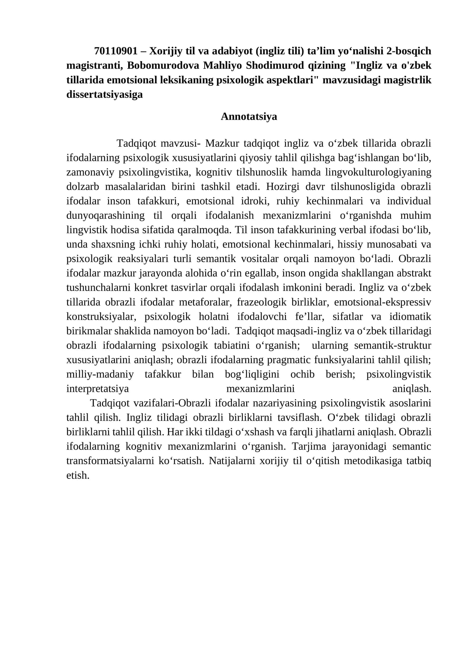 Ingliz va o'zbek tillarida emotsional leksikaning psixologik aspektlari 1