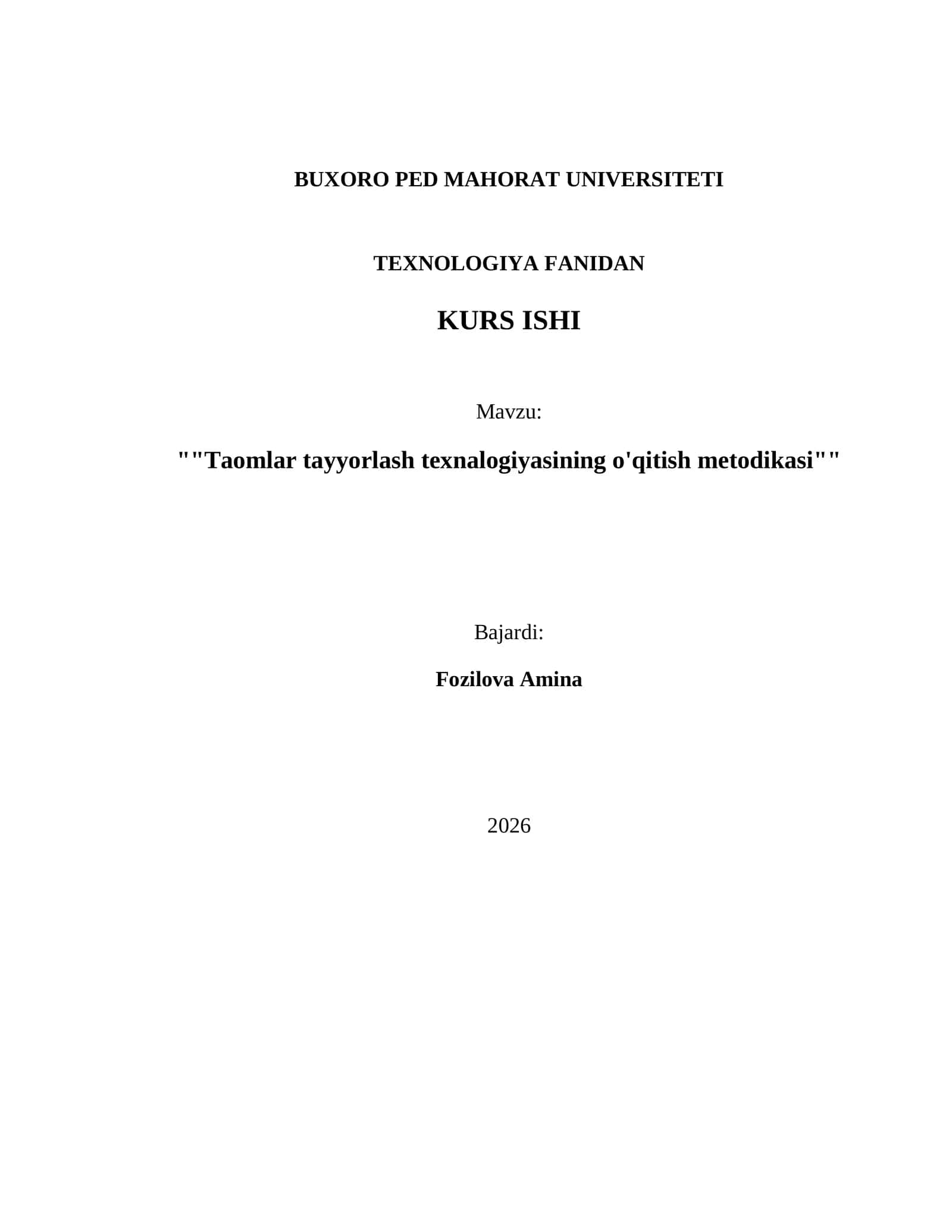 ""Taomlar tayyorlash texnologiyasining o'qitish metodikasi"" 1
