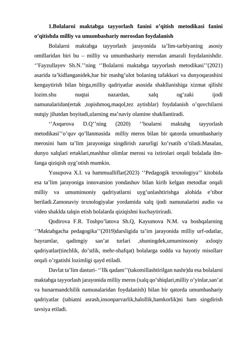 Bolalarni maktabga tayyorlash fanini o’qitish metodikasi 1