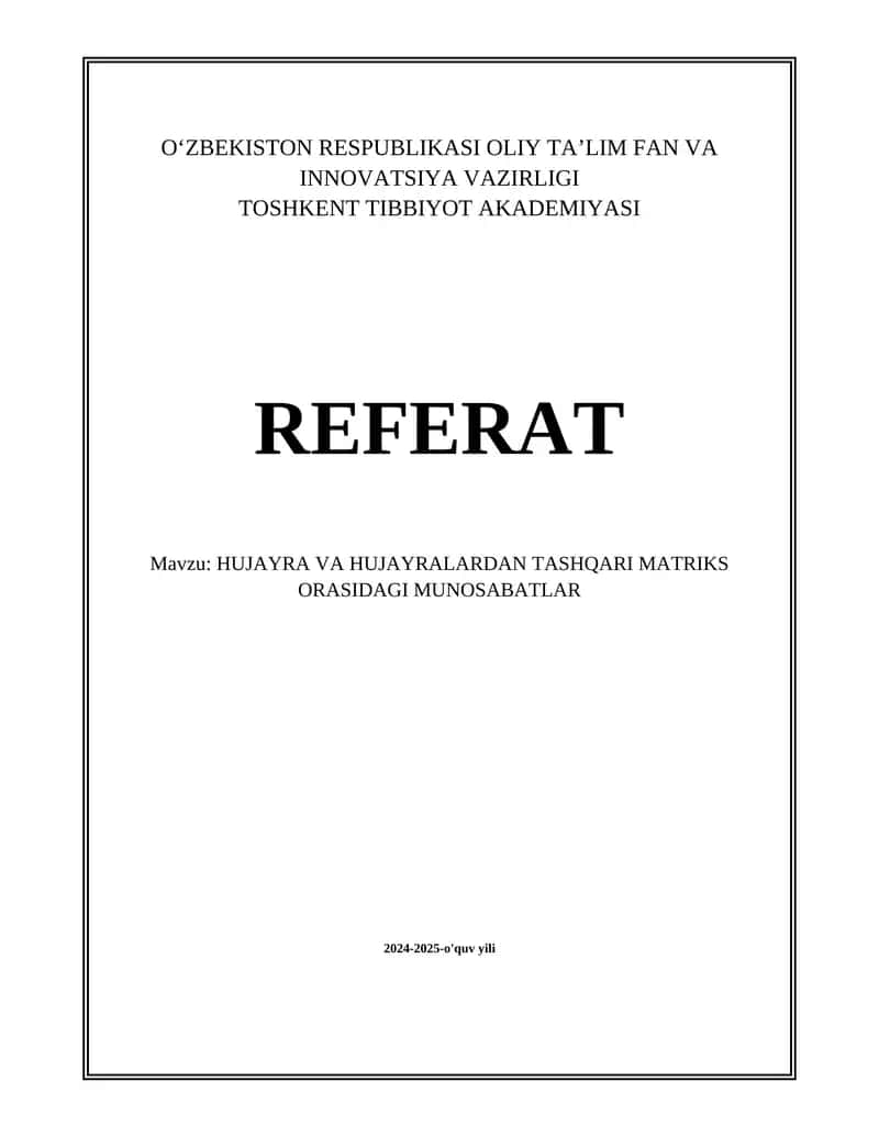 Hujayra va hujayralardan tashqari matriks orasidagi munosabatlar 1