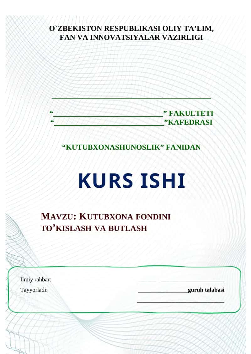 KUTUBXONA FONDINI TO’KISLASH VA BUTLASH 1