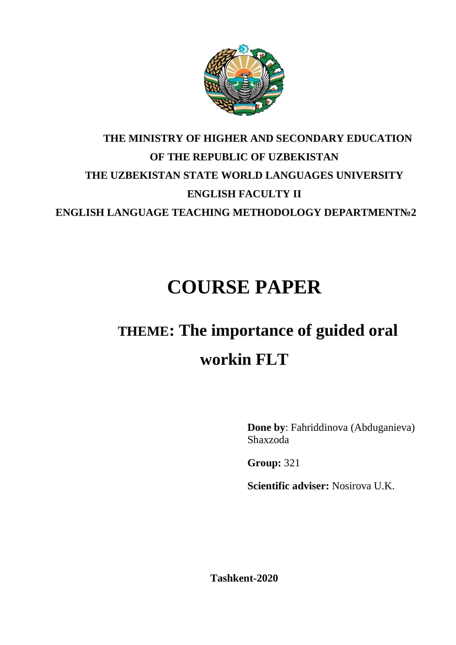 comprehensive course paper on the importance of guided oral work in FLT, providing insights and effe 1