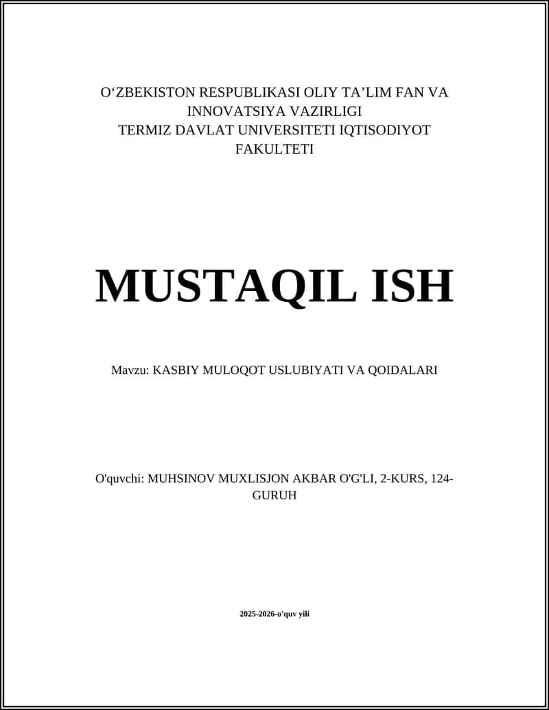 KASBIY MULOQOT USLUBIYATI VA QOIDALARI 1