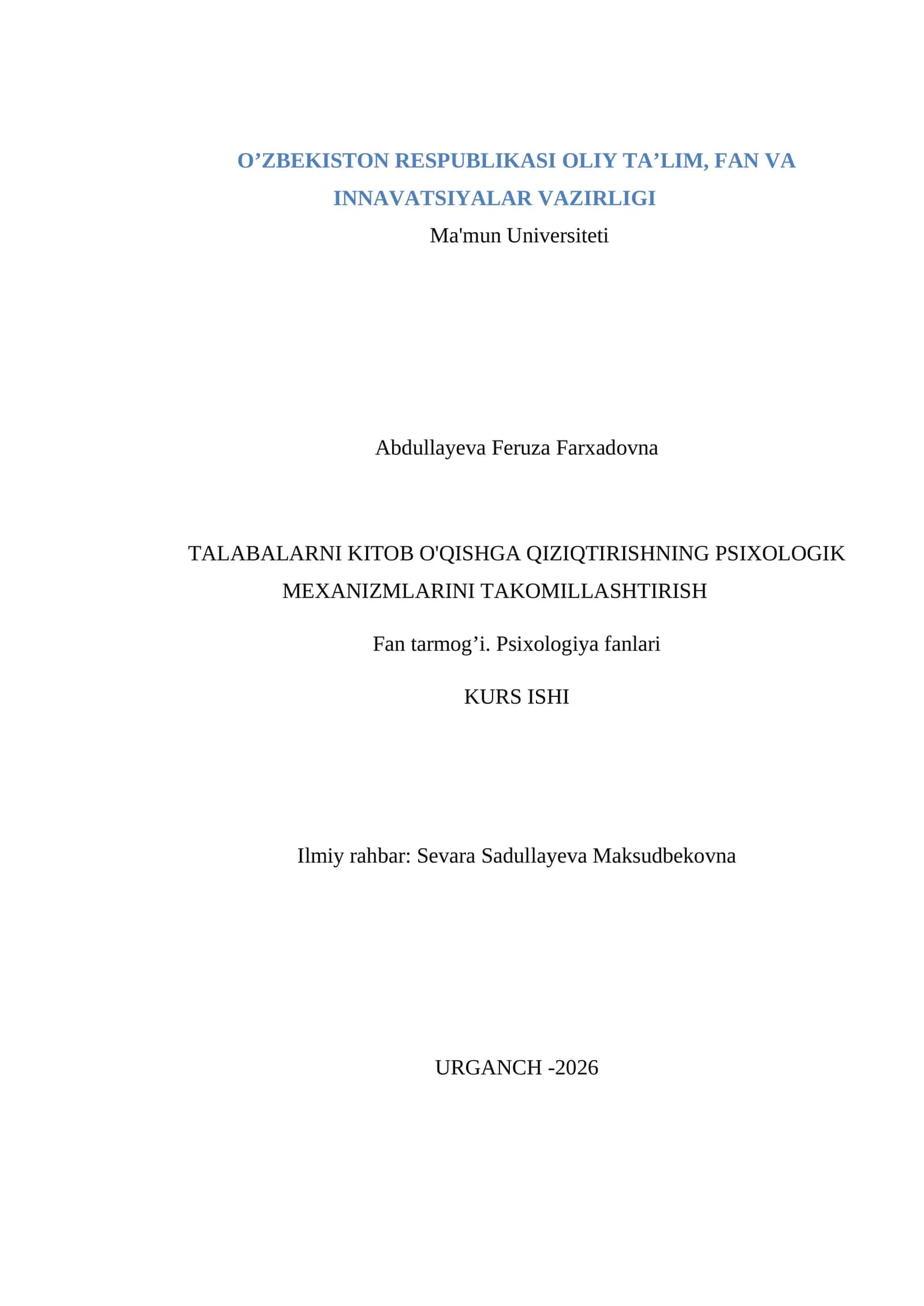 Ta'lim muassasalarida psixologik xizmat kursining predmeti va vazifalari 1
