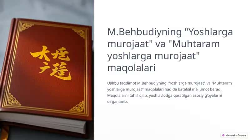 M.Behbudiyning "Yoshlarga murojaat" va "Muhtaram yoshlarga murojaat" maqolalari 1