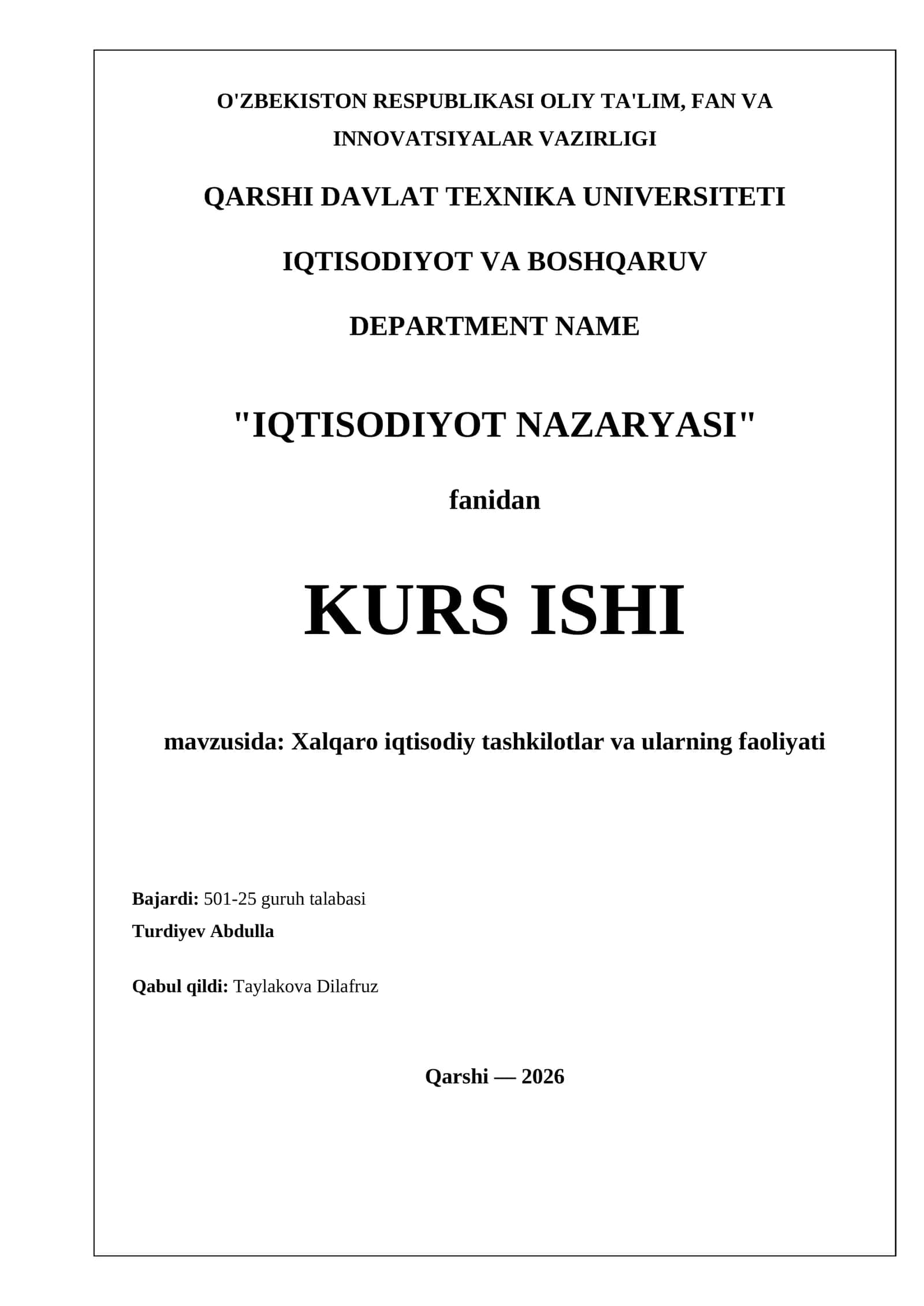 Xalqaro iqtisodiy tashkilotlar va ularning faoliyati 1