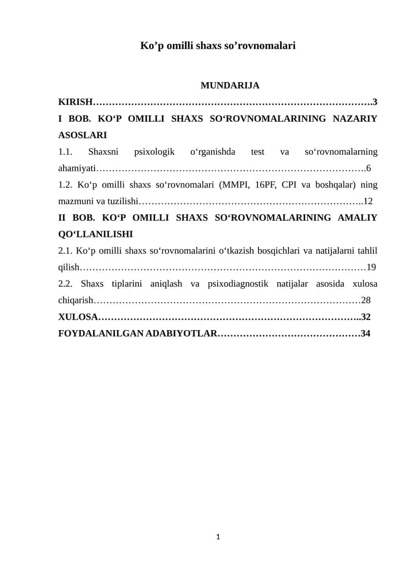 Ko’p omilli shaxs so’rovnomalari 1
