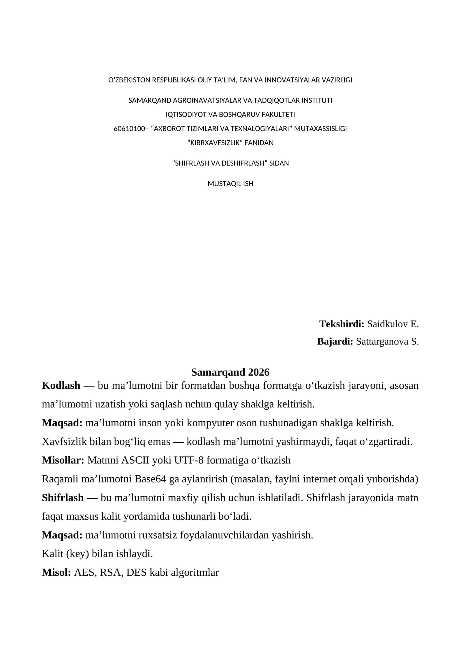 AXBOROT TIZIMLARI VA TEXNALOGIYALARI 1