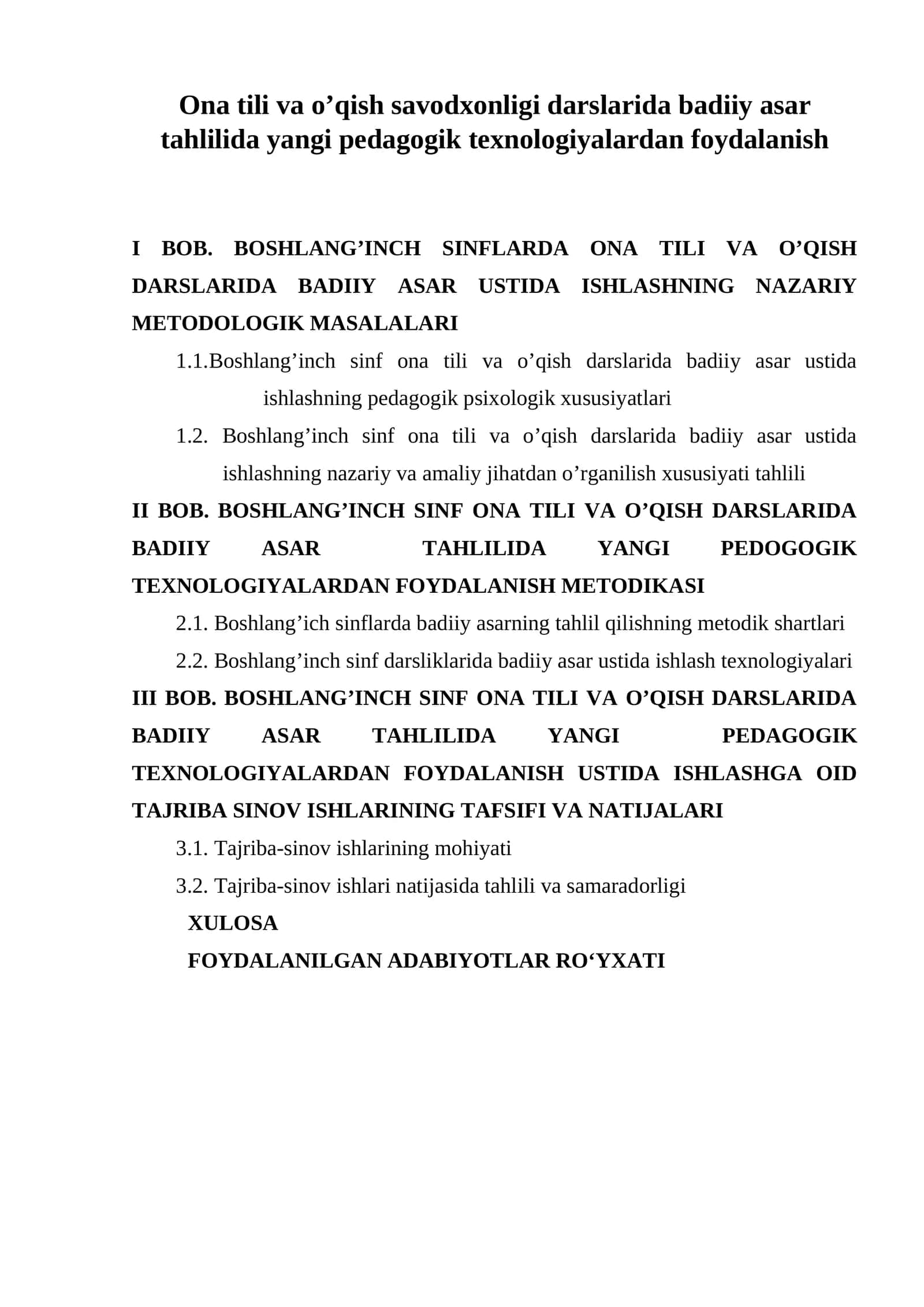 Ona tili va o’qish savodxonligi darslarida badiiy asar tahlilida yangi pedagogik texnologiyalardan foydalanish 1