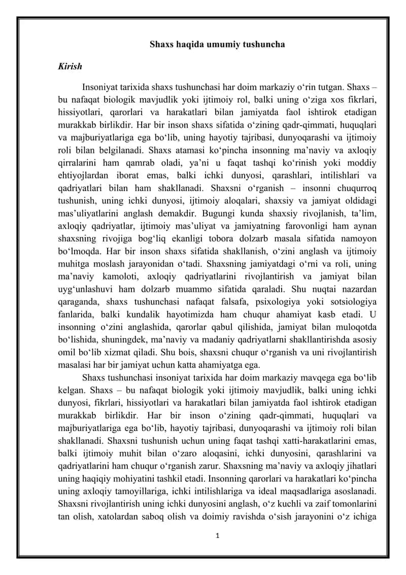 Shaxs Haqida Umumiy Tushuncha 1