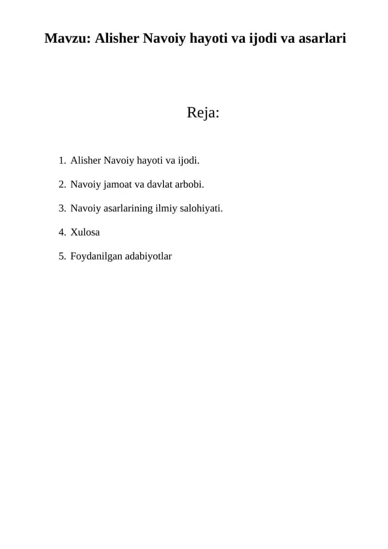 Alisher Navoiy hayoti va ijodi va asarlari 1