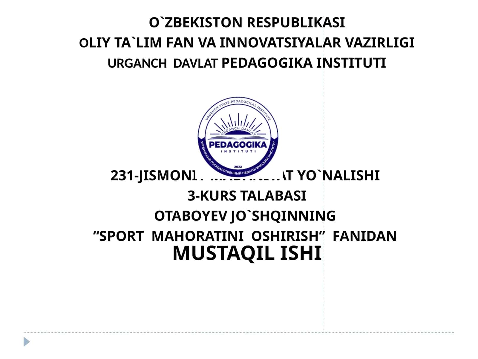 OTABOYEV JO`SHQINNING“SPORT MAHORATINI OSHIRISH” FANIDAN 1