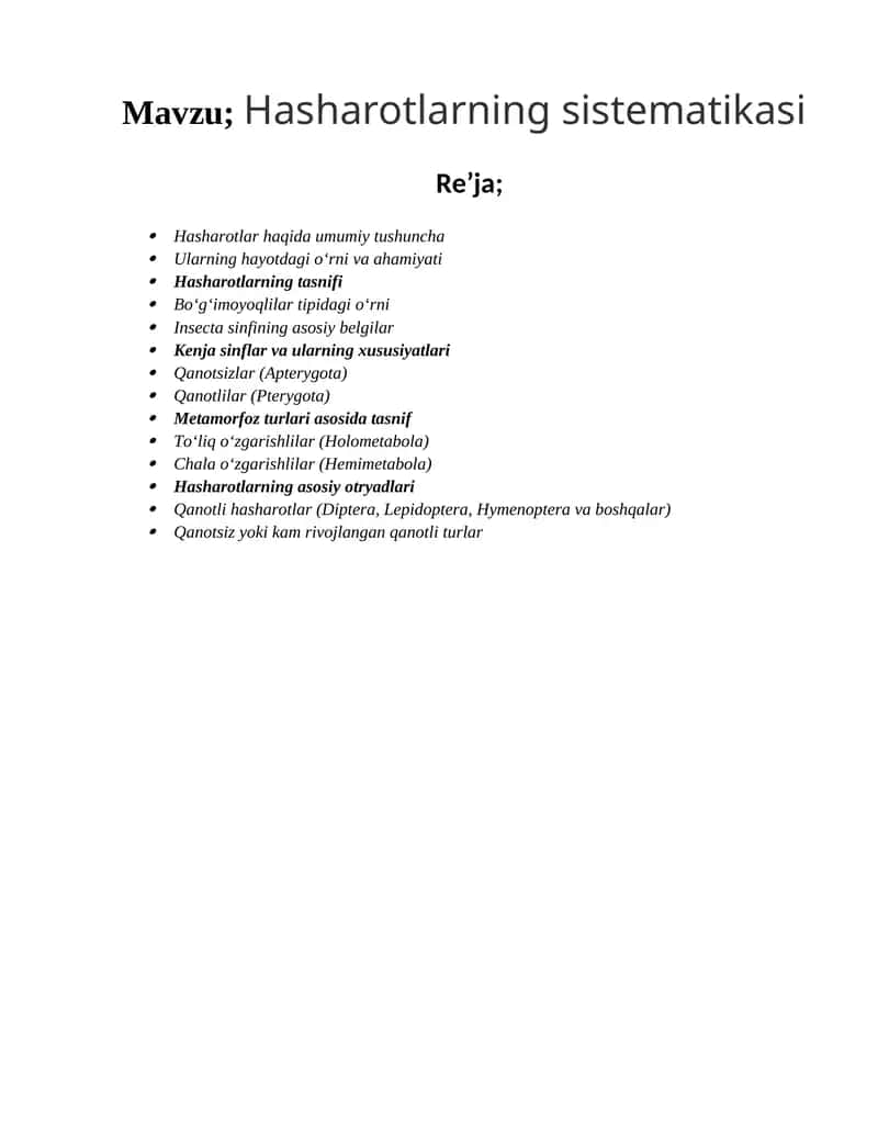 Hasharotlarning sistematikasi 1