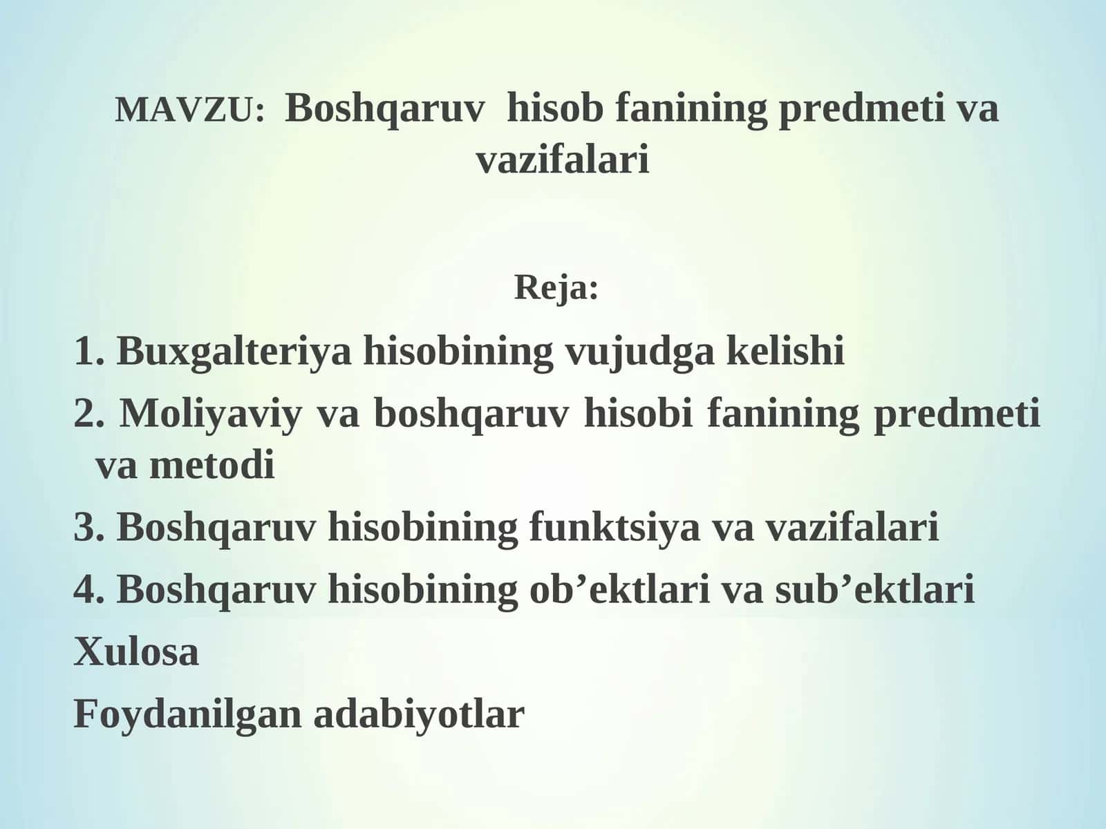 Boshqaruv hisob fanining predmeti va vazifalari 1