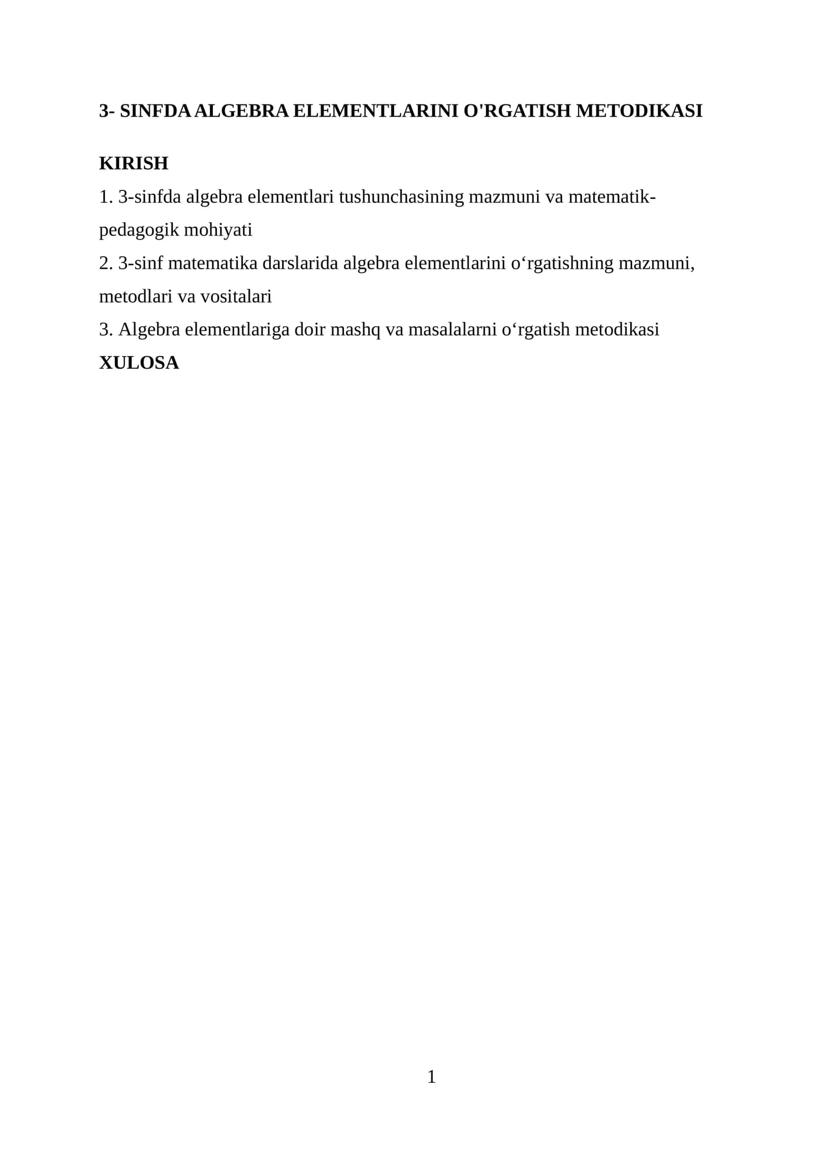 Algebra elementlarini o'rgatish metodikasi 1