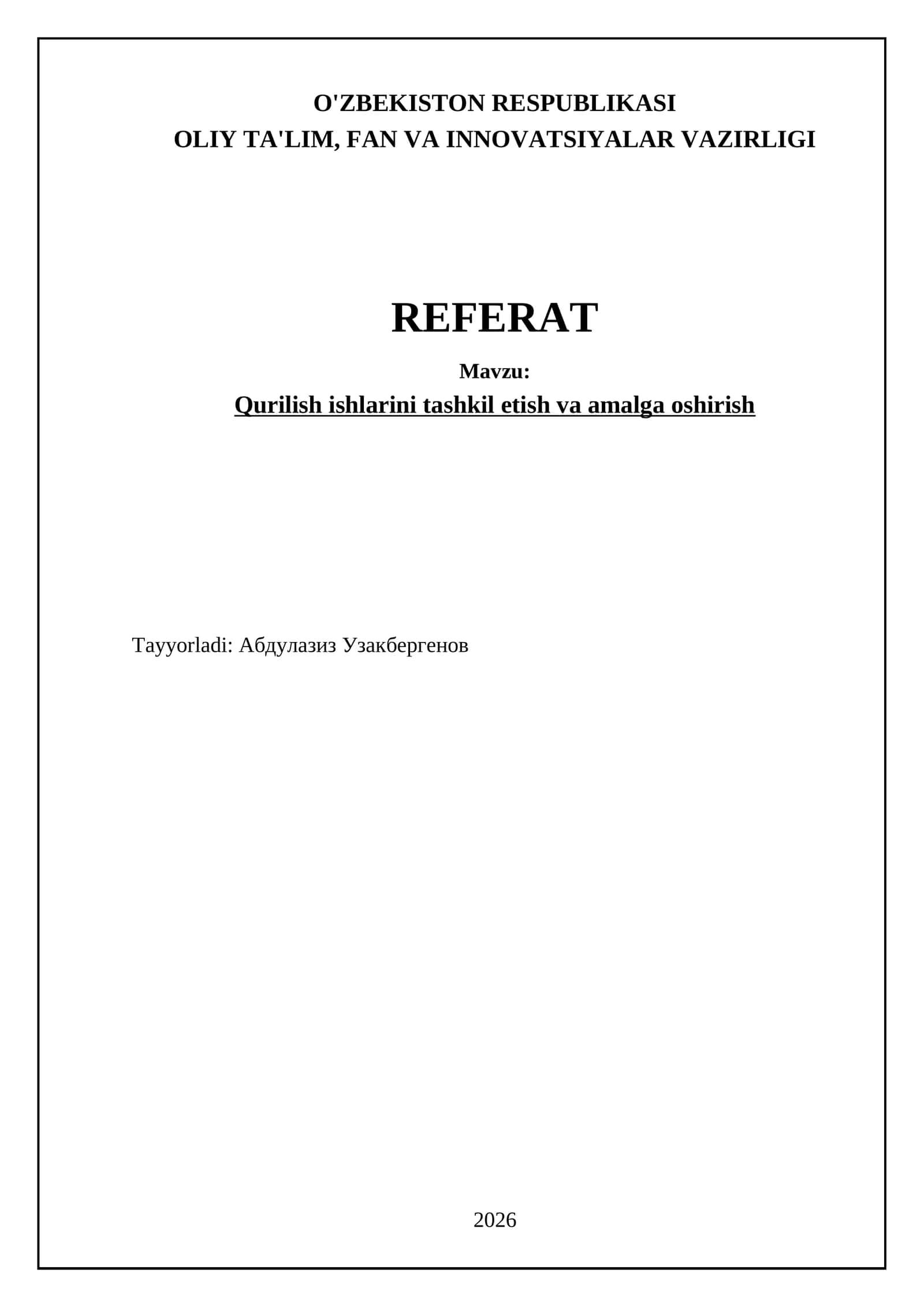 Qurilish loyihalarini rejalashtirish va dasturlash 1