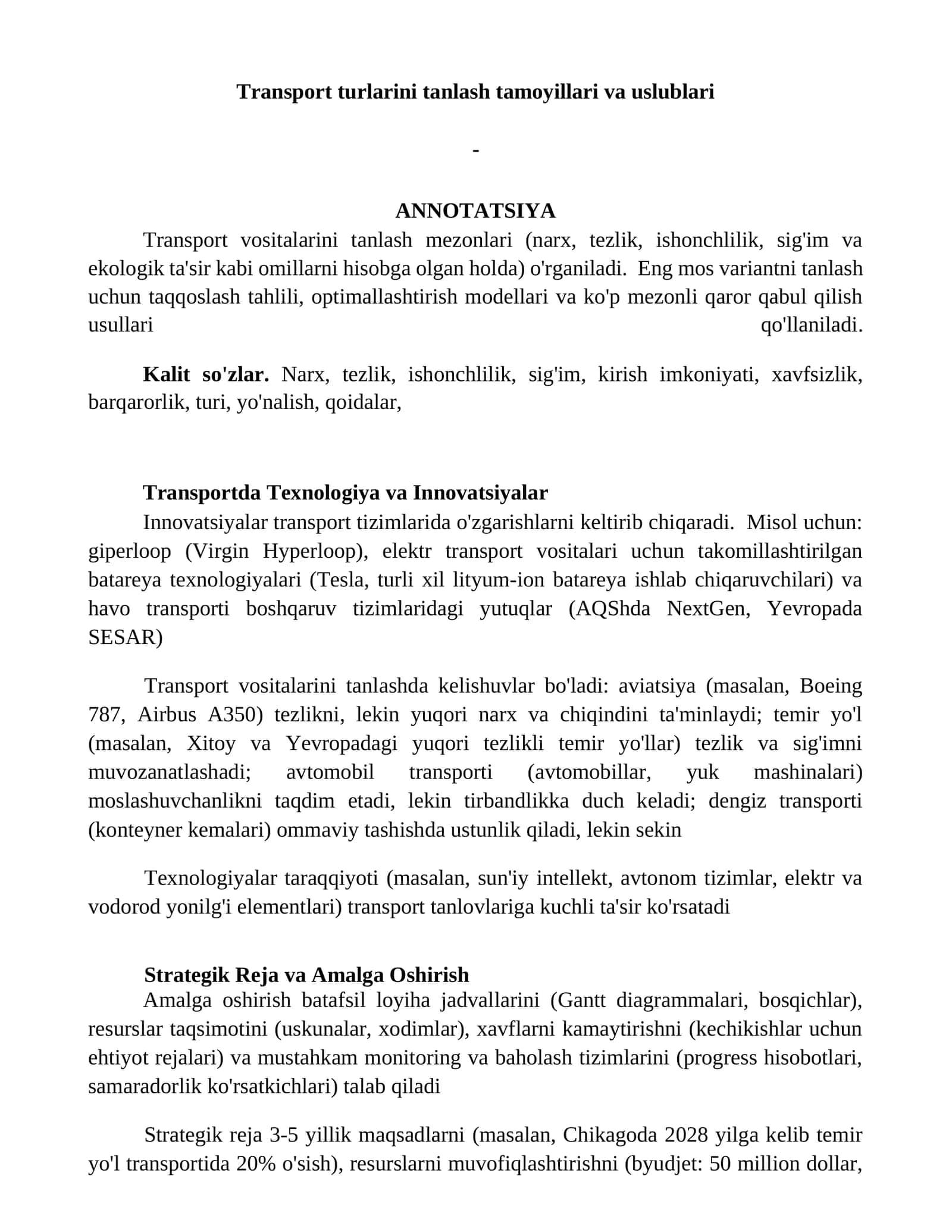 Transport turlarini tanlash tamoyillari va uslublari 1