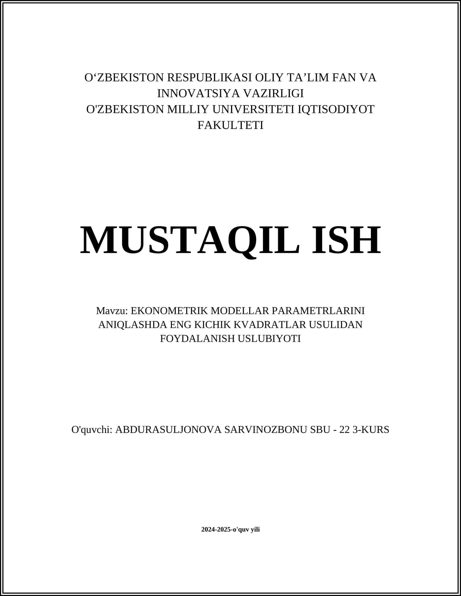 Eng kichik kvadratlar usuli 1