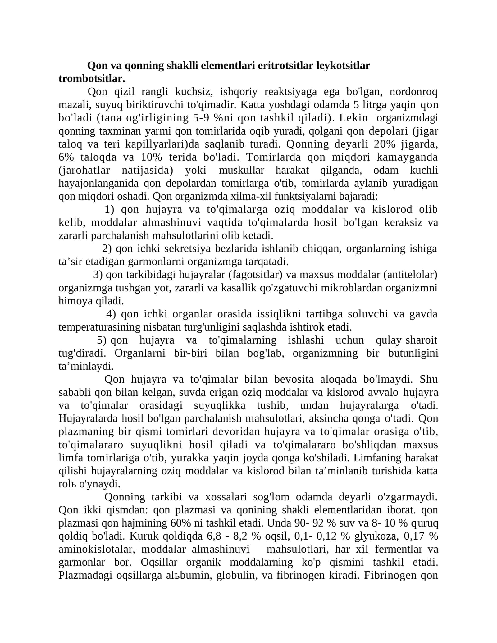 Qon va qonning shaklli elementlari 1