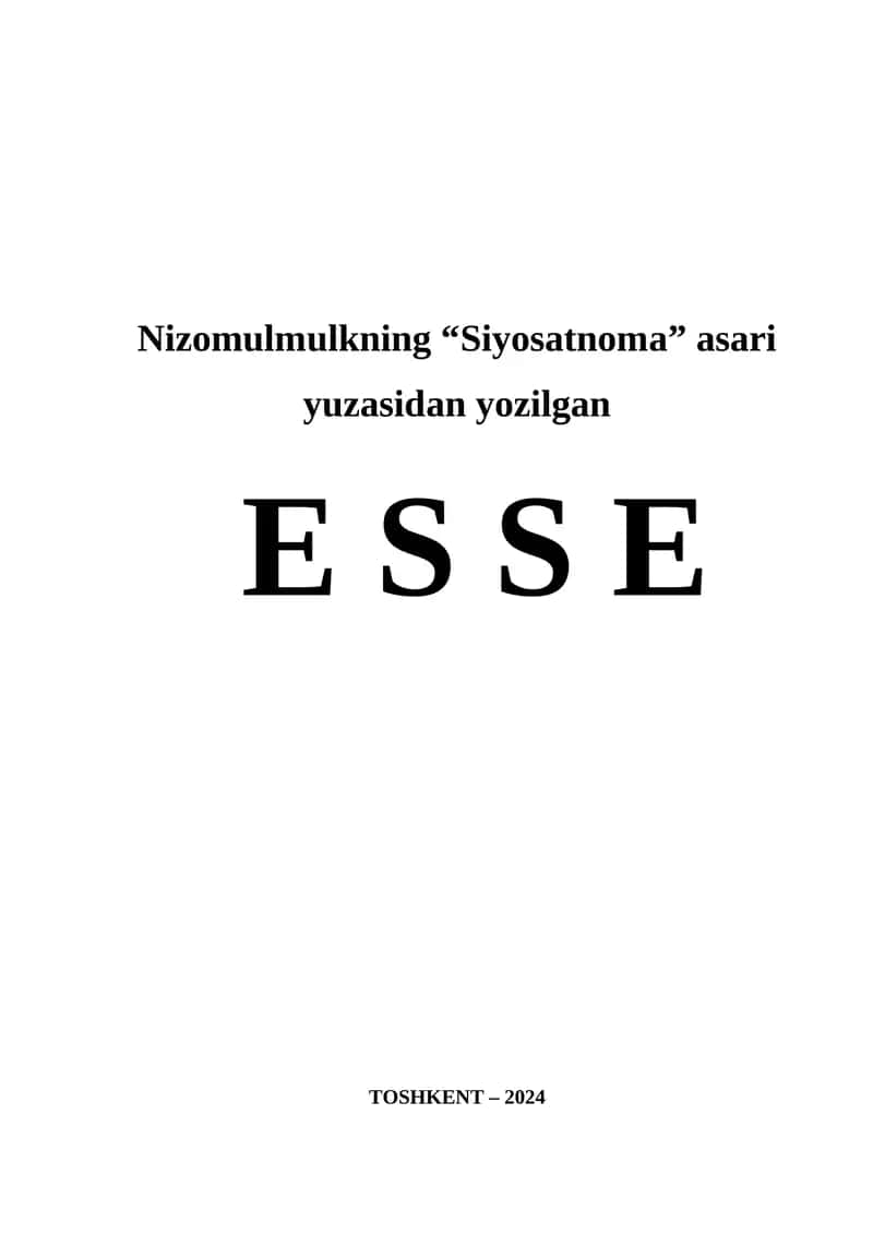 Nizomulmulkning ''Siyosatnoma''asari uchun esse. 1
