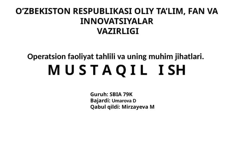 Operatsion faoliyat tahlili va uning muhim jihatlari 1