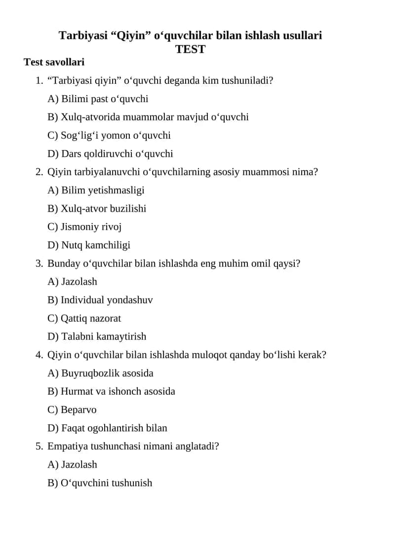 Tarbiyasi “Qiyin” o‘quvchilar bilan ishlash usullari 1