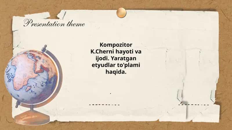 Kompozitor K. Cherni hayoti va ijodi. Yaratgan etyudlar to'plami 1