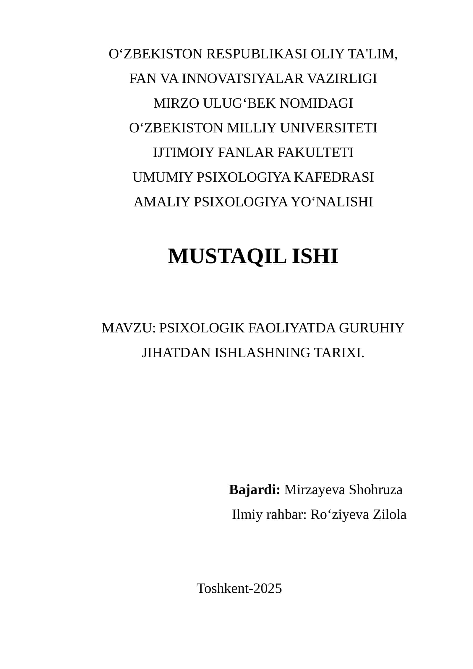 PSIXOLOGIK FAOLIYATDA GURUHIY JIHATDAN ISHLASHNING TARIXI 1