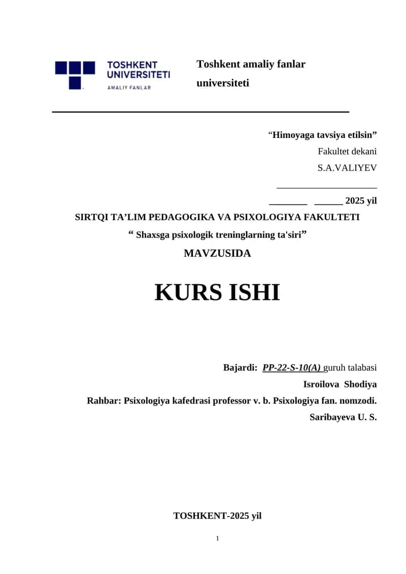 Shaxsga psixologik treninglarning ta'siri. 1
