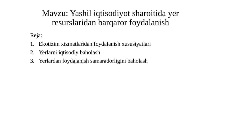 Yashil iqtisodiyot sharoitida yer resurslaridan barqaror foydalanish 1
