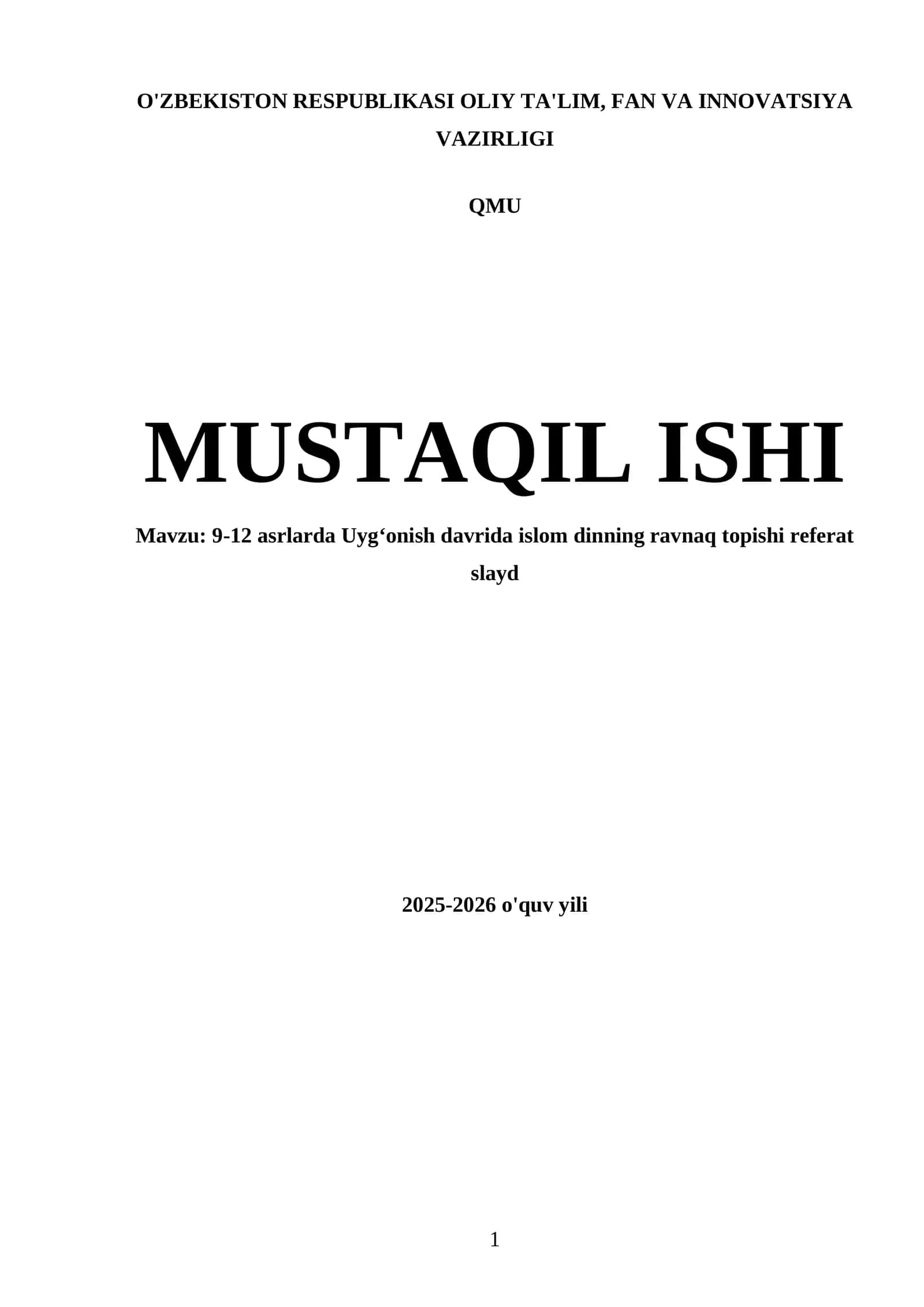 9-12 asrlarda Uygʻonish davrida islom dinning ravnaq topishi referat slayd 1