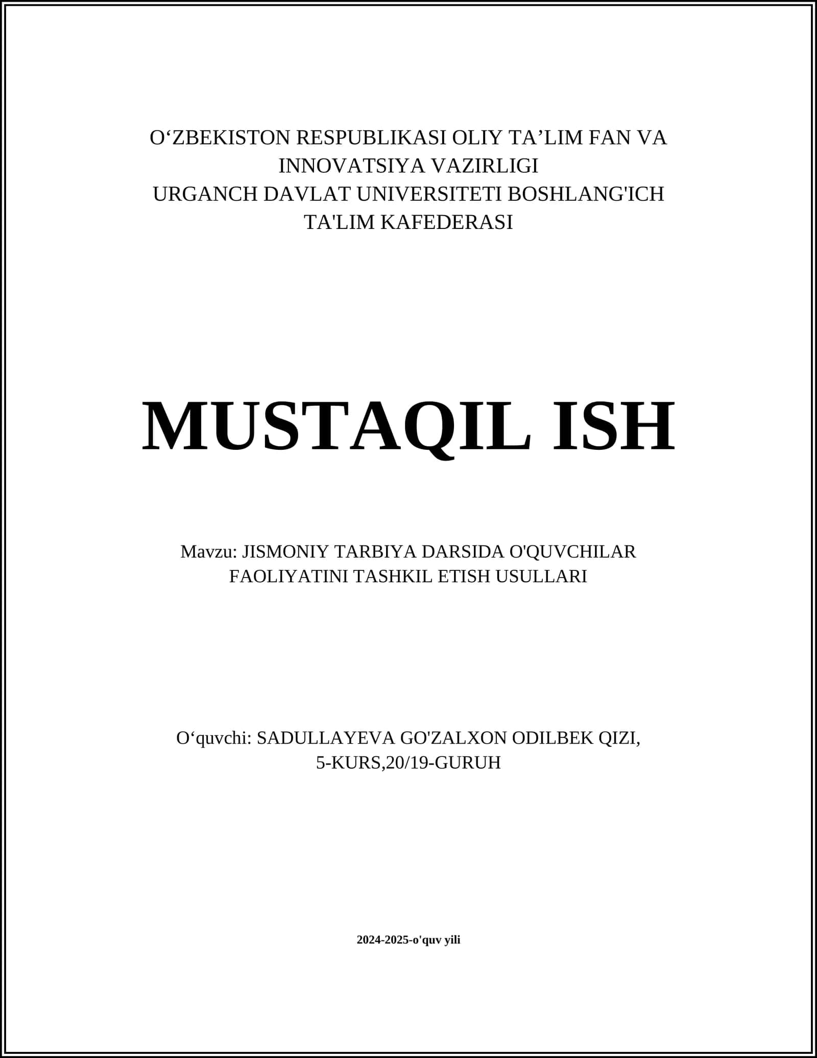 Jismoniy tarbiya darsida o'quvchilar faoliyatini tashkil etish usullari 1