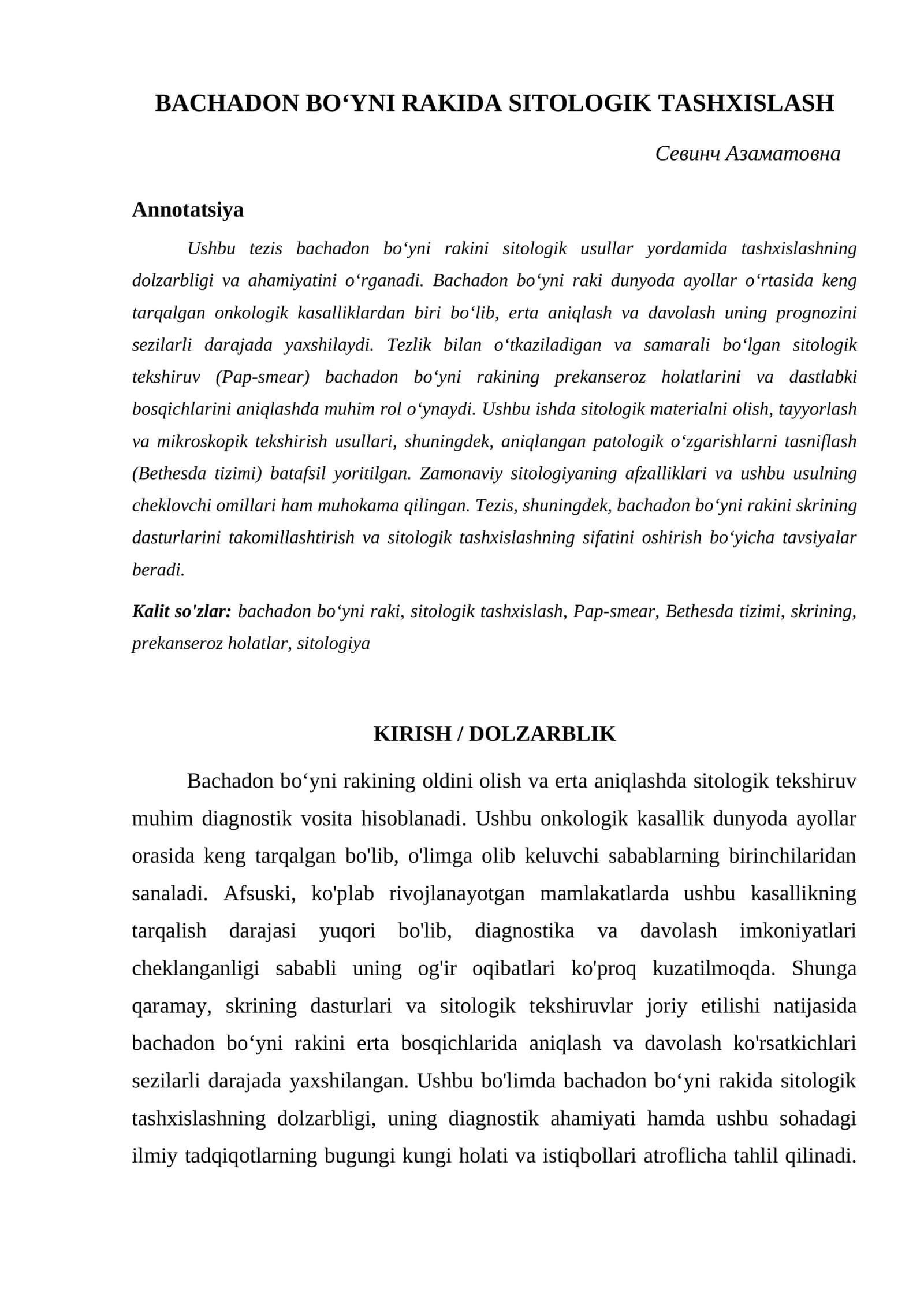 BACHADON BOʻYNI RAKIDA SITOLOGIK TASHXISLASH 1