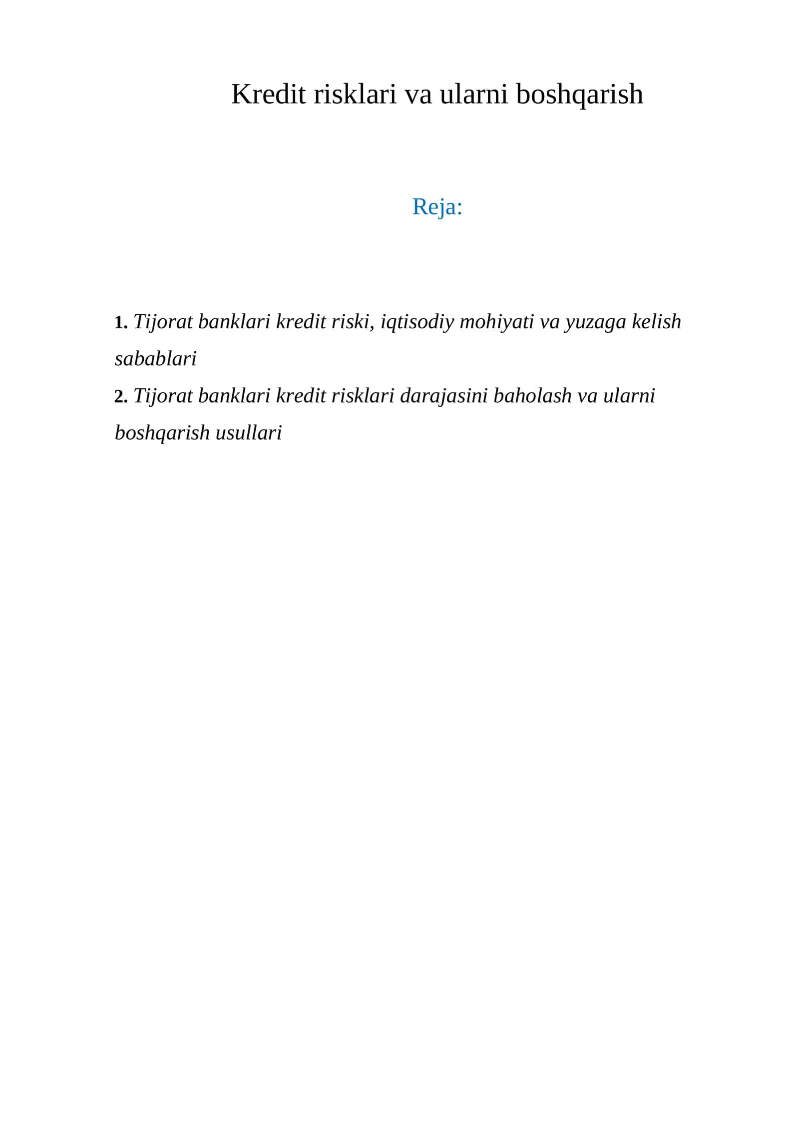 Kredit risklari va ularni boshqarish 1