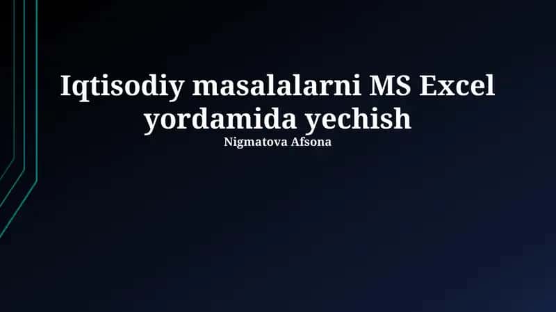 Excel iqtisodiy tahlil 1