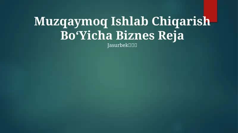 Muzqaymoq Ishlab Chiqarish BoʻYicha Biznes Reja 1